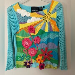 Michael Simon Multicolor Knit Sweater with crochet, sequins and beads.